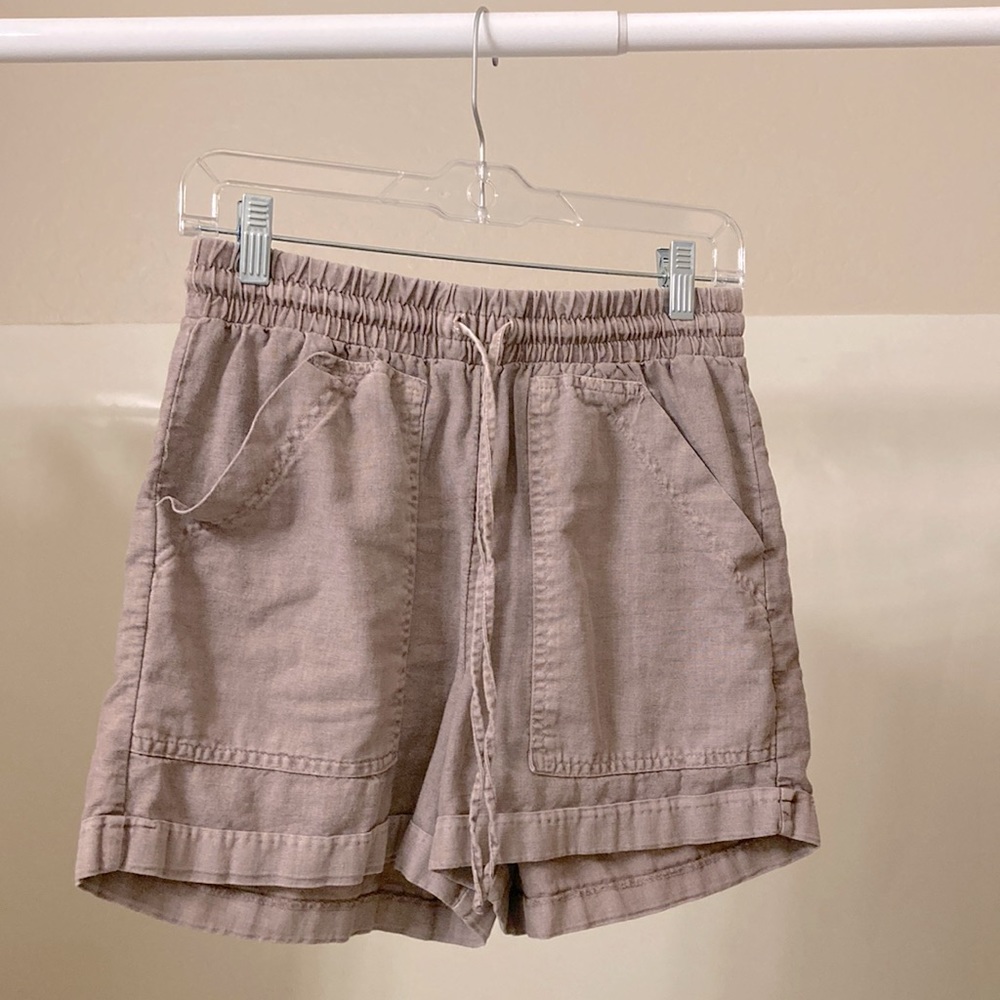 Tan baggy shorts with drawstring waist